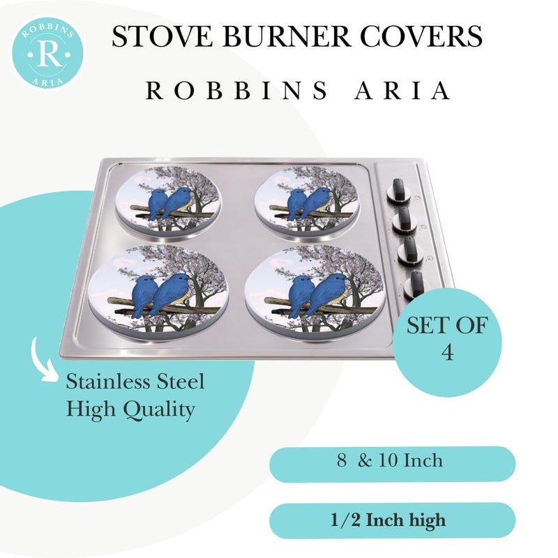 Robbins Aria Electric Stove Burner Covers - Protect Stovetop - Set of 4, 10 and 8 inches - Blue Birds Electric Stove Covers - Image 4